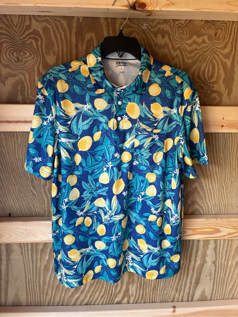 Izod Men’s Teal Blue Polo with Yellow Lemon Print
